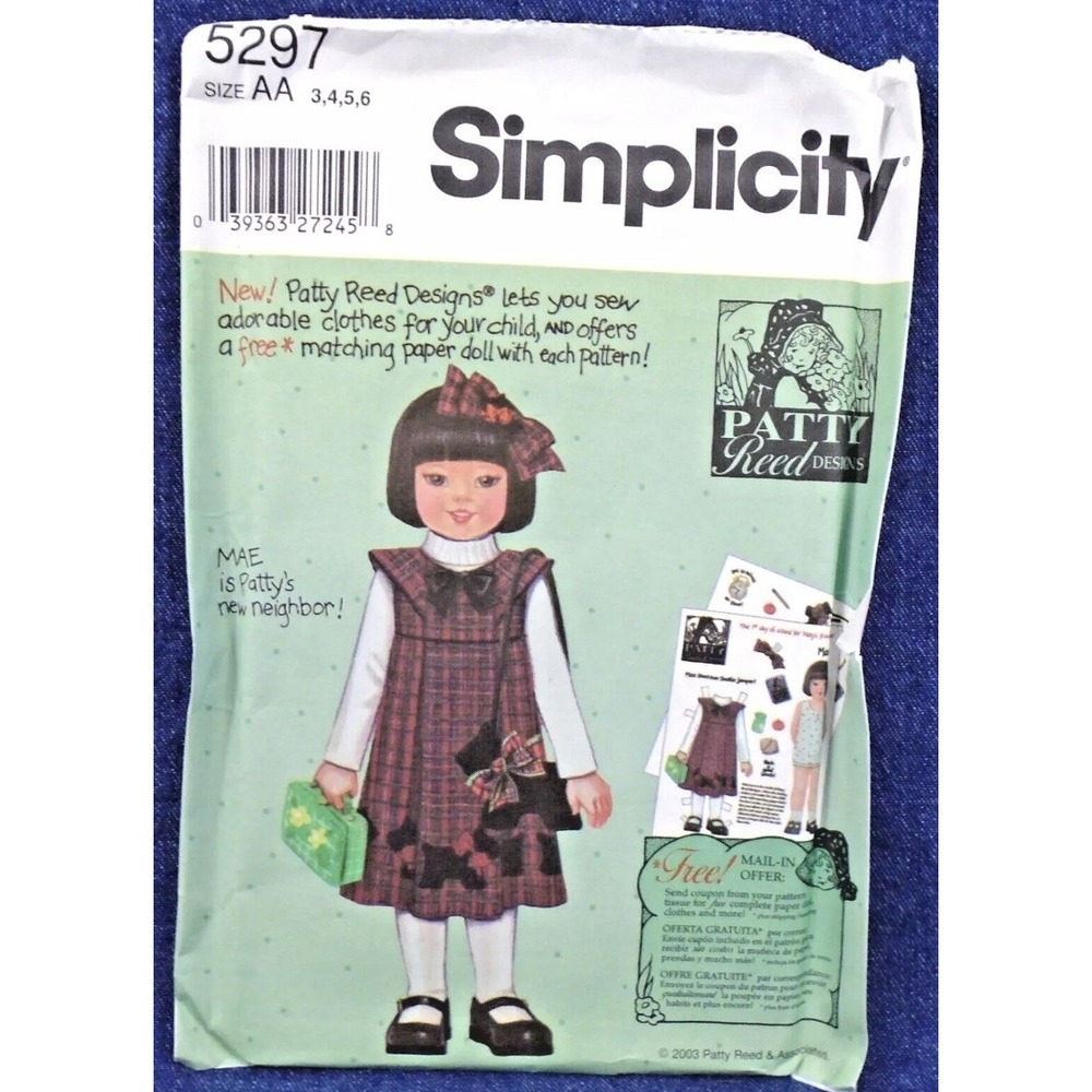 Simplicity Pattern 5297 Girls Scotty Dog Jumper Dress Purse Hairbow Uncut 3-6